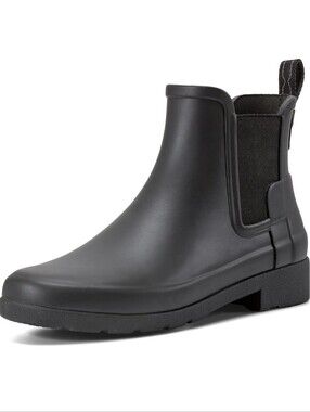 Hunter Original Refined Chelsea Boots Black Rubber Rain Shoes Size 10